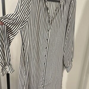 H&M Black and White Striped Button-Up Dress